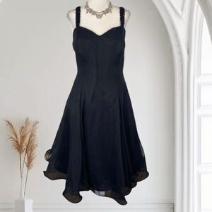 Vintage Whimsygoth Beaded Sequin Black A-Line Tulle Skirt Dress Made in USA M/L